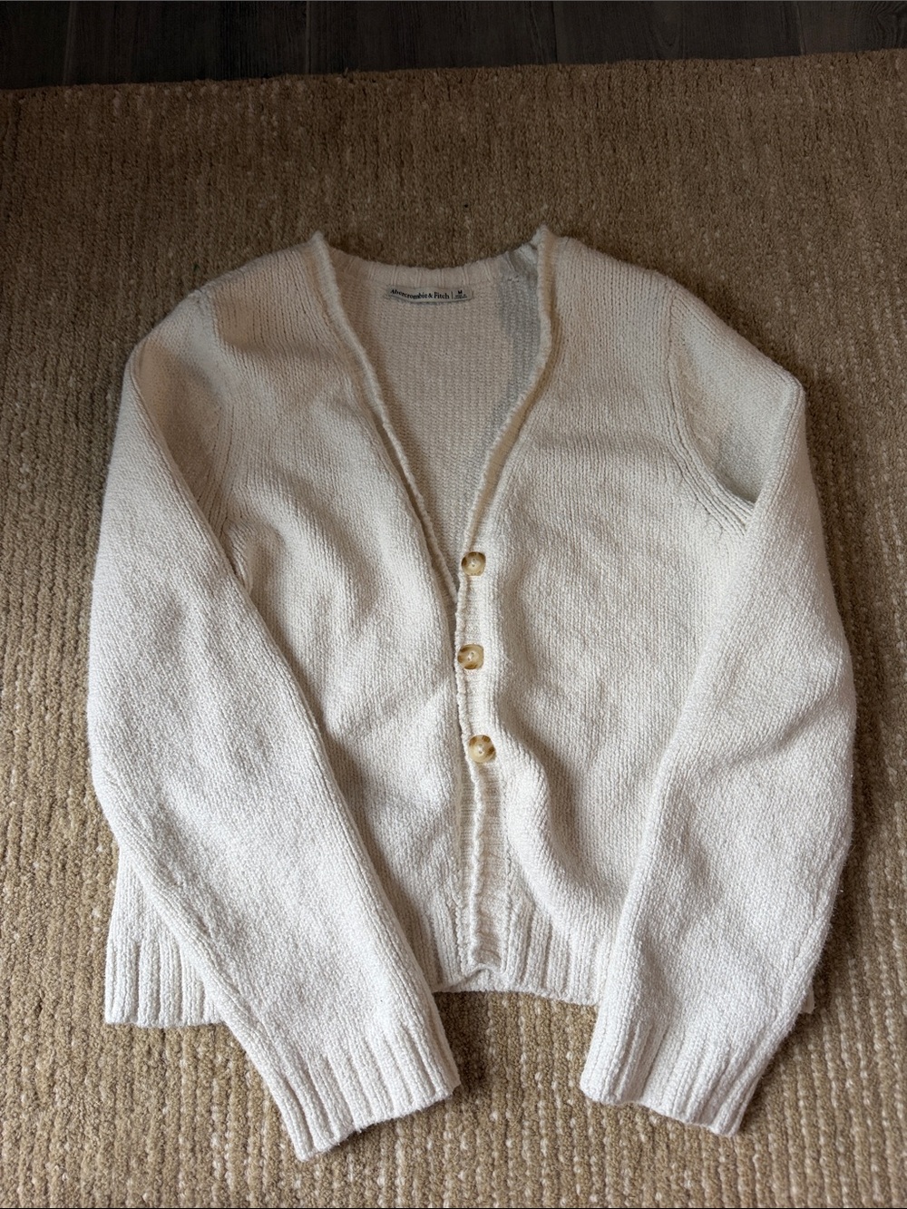 Abercrombie & Fitch Cream V-Neck Buttoned Cardigan